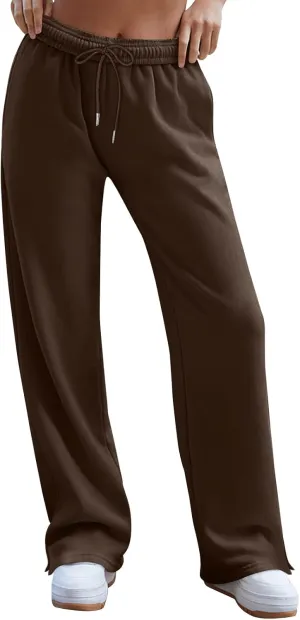 Women's Wide Leg Sweatpants Baggy Loose Sweat Pants Trendy Drawstring High Waisted Joggers Casual Trousers Pants