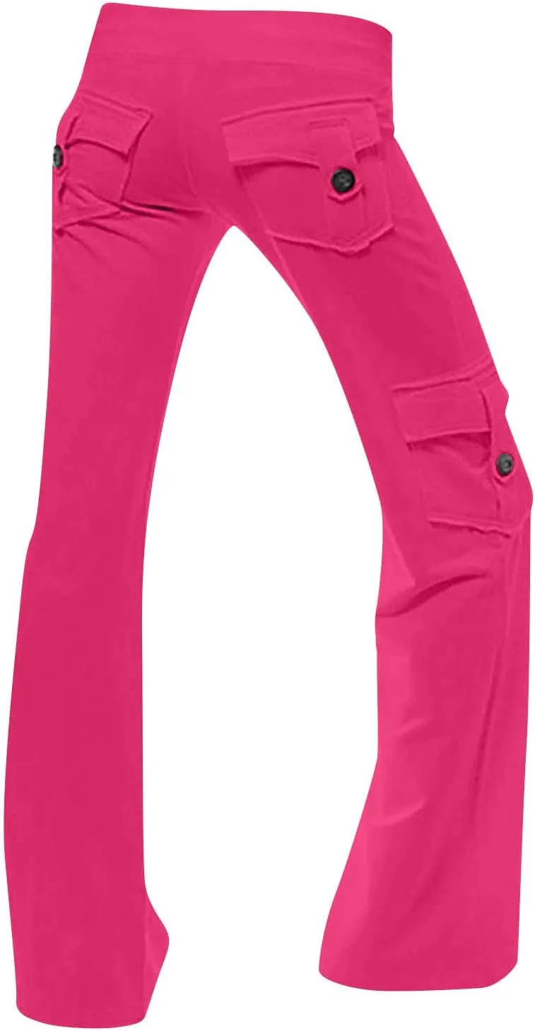Womens Wide Leg Yoga Pants Cargo Wide Leg Yoga Trouser Plus Size Flare Bootcut Leggings with Pockets