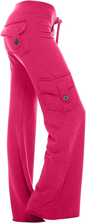 Womens Wide Leg Yoga Pants Cargo Wide Leg Yoga Trouser Plus Size Flare Bootcut Leggings with Pockets