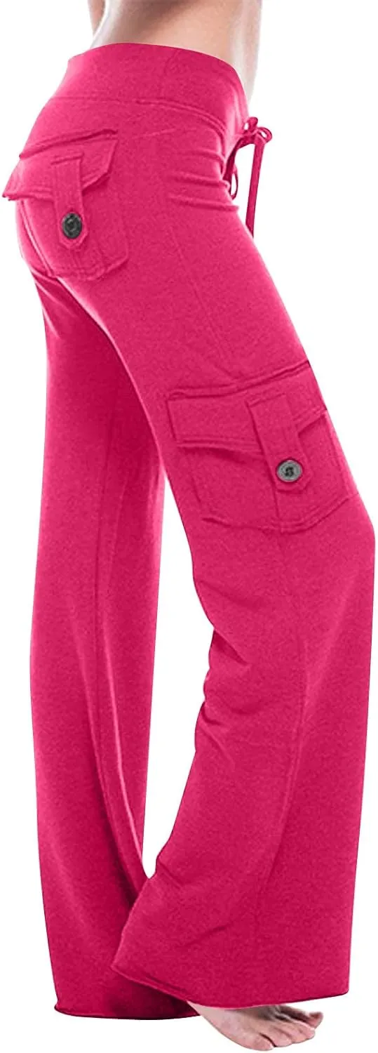 Womens Wide Leg Yoga Pants Cargo Wide Leg Yoga Trouser Plus Size Flare Bootcut Leggings with Pockets