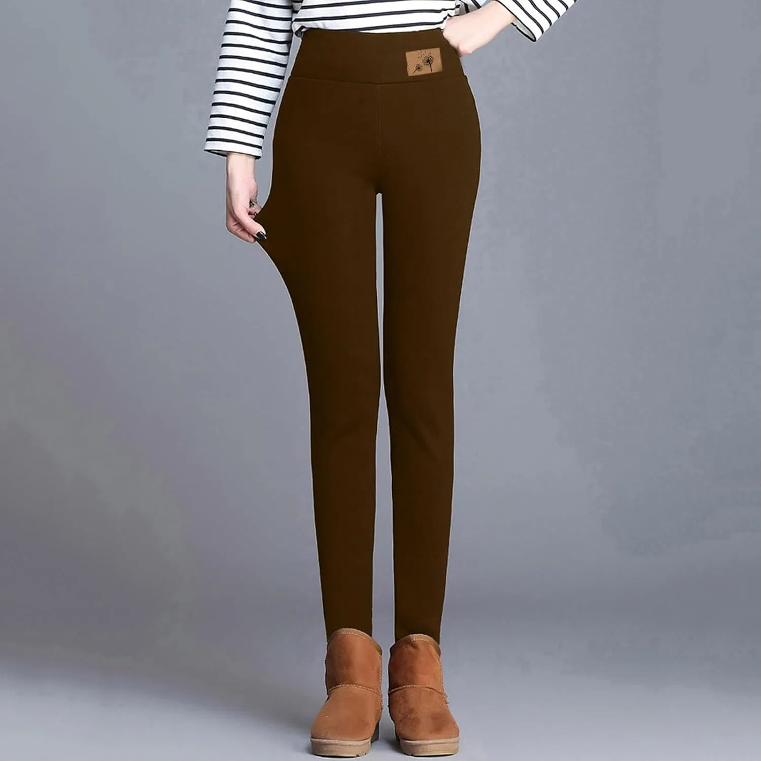 Womens Winter Casual Solid Color Elastic High Waist Home Workout Trousers Pants Ski Thermals