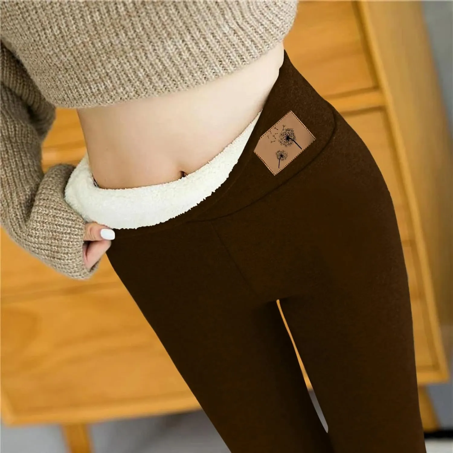 Womens Winter Casual Solid Color Elastic High Waist Home Workout Trousers Pants Ski Thermals