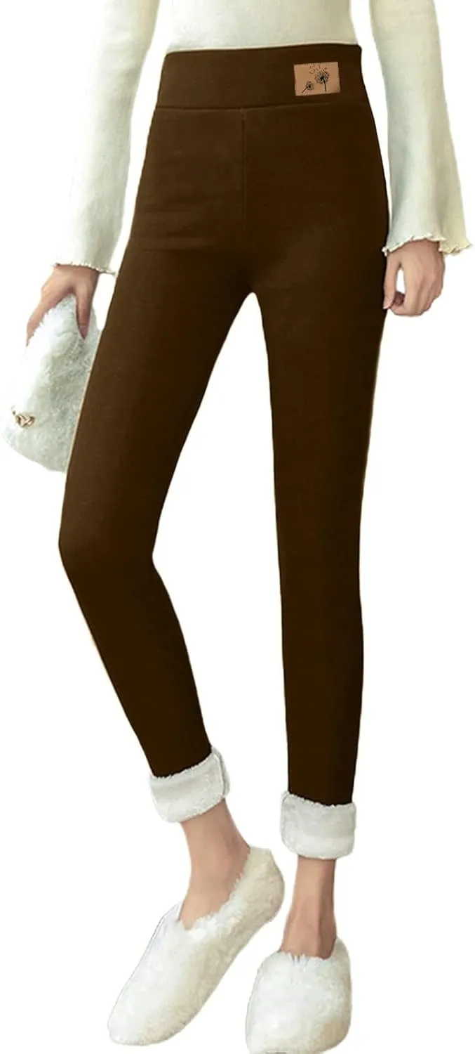 Womens Winter Casual Solid Color Elastic High Waist Home Workout Trousers Pants Ski Thermals