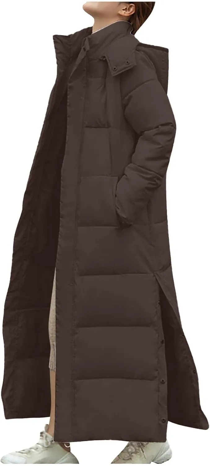 Womens Winter Coats Trendy Plus Size Long Down Coat Hooded Thickened Quilted Warm Maxi Parka Puffer Jackets Outerwear