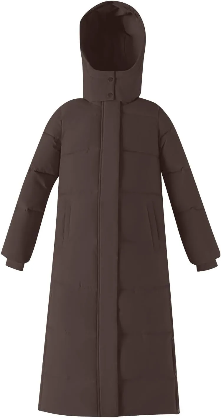 Womens Winter Coats Trendy Plus Size Long Down Coat Hooded Thickened Quilted Warm Maxi Parka Puffer Jackets Outerwear
