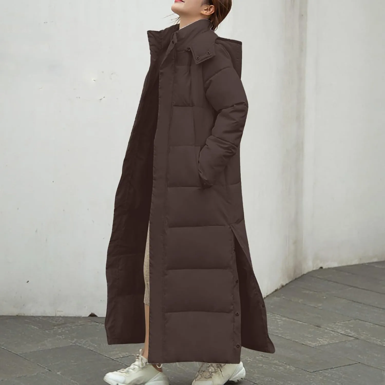 Womens Winter Coats Trendy Plus Size Long Down Coat Hooded Thickened Quilted Warm Maxi Parka Puffer Jackets Outerwear