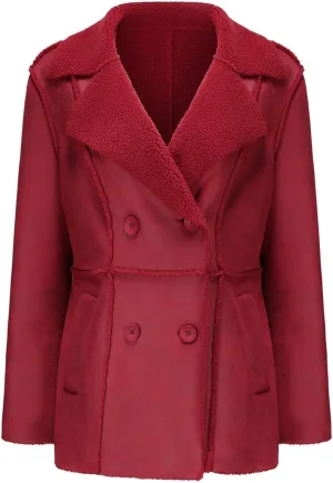 Womens Winter Faux Fur Coats Moto Jackets OversizedShearling Coat Lined Leather Jacket