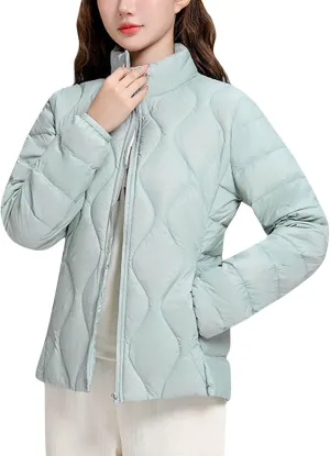 Women's Winter Warm Jacket Fashion Solid Color Stand Collar Long Sleeves Lightweight Down Cotton Parkas Jacket