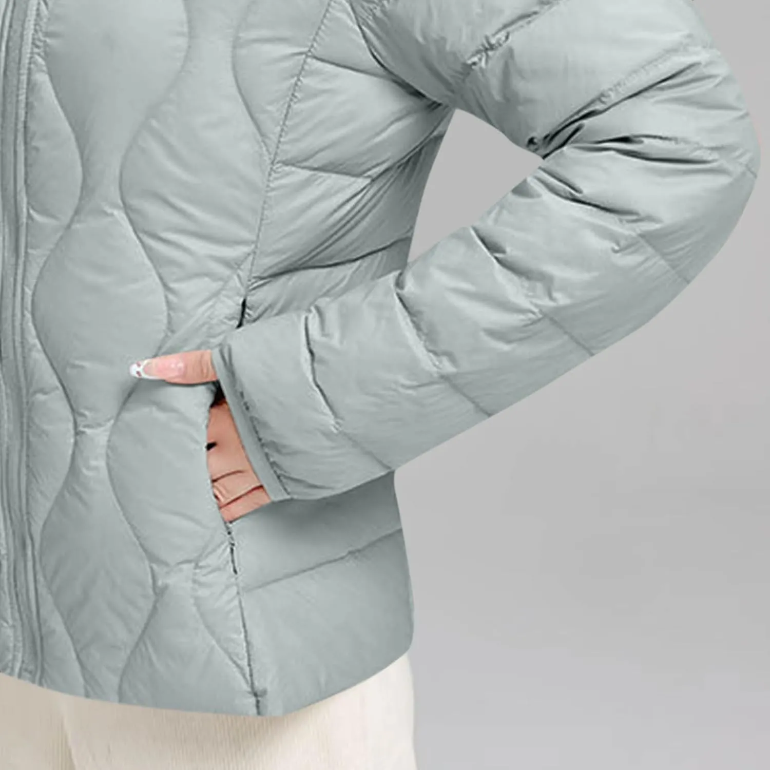 Women's Winter Warm Jacket Fashion Solid Color Stand Collar Long Sleeves Lightweight Down Cotton Parkas Jacket