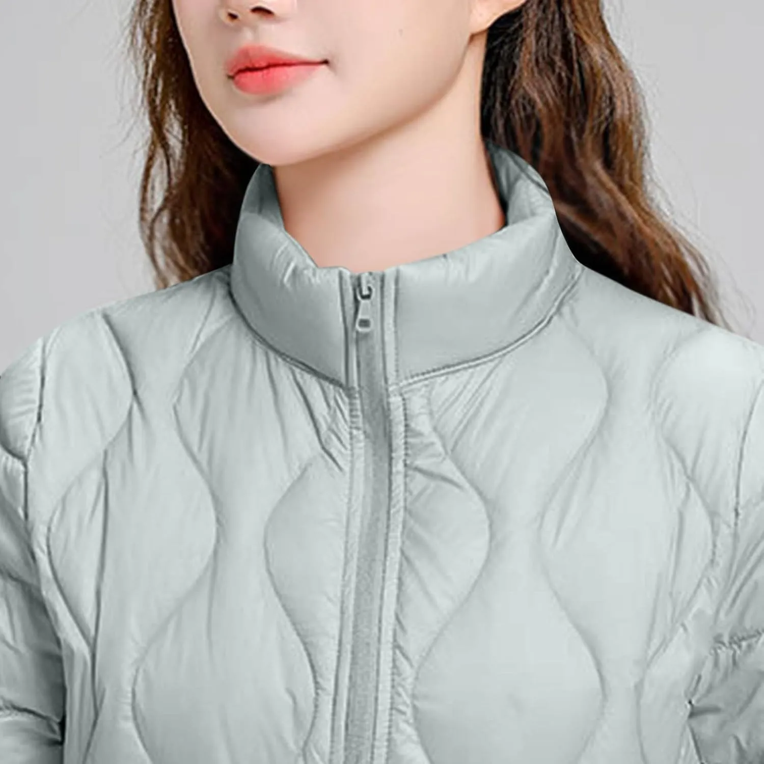 Women's Winter Warm Jacket Fashion Solid Color Stand Collar Long Sleeves Lightweight Down Cotton Parkas Jacket