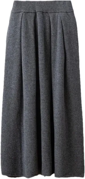 Women's Wool Knitted Skirt Casual Pleated Solid Color Stretch High Waist Office Midi Skirts