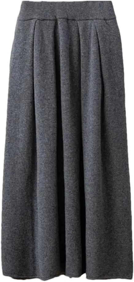 Women's Wool Knitted Skirt Casual Pleated Solid Color Stretch High Waist Office Midi Skirts