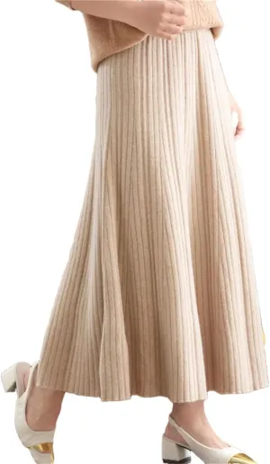 Women's Wool Knitted Skirt Pleated Skirt Office Solid Color Stretch High Waist Midi Skirts