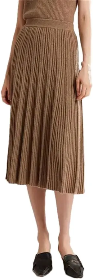 Women's Wool Skirt Stretch High Waist Pleated A Line Solid Color Business Casual Midi Skirts