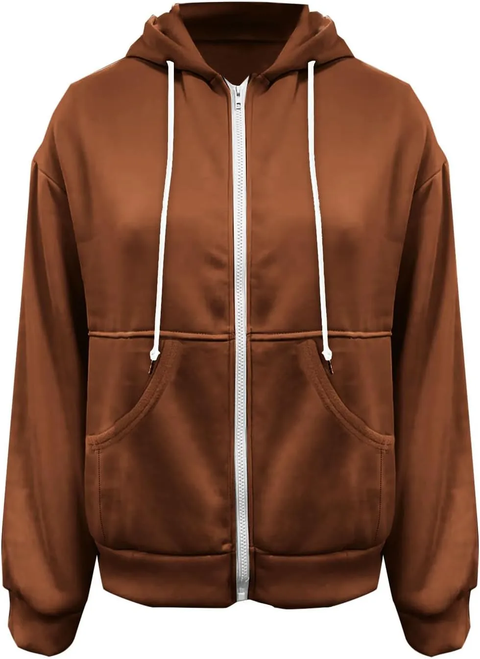 Women's Zip Up Hoodies Fleeced Long Sleeve Fall Coats Oversized Jackets With Pockets Tunic Casual Hooded Sweatshirt