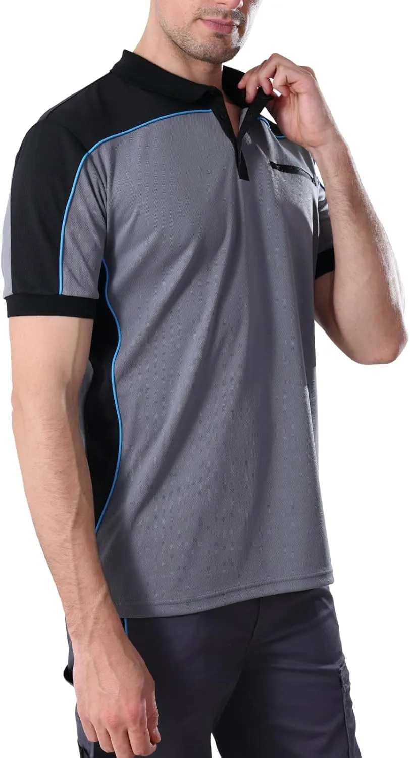 WORK IDEA Men's Polo Shirt Short Sleeve Breathable Work Shirts Golf Polo Tennis T-Shirt Tops