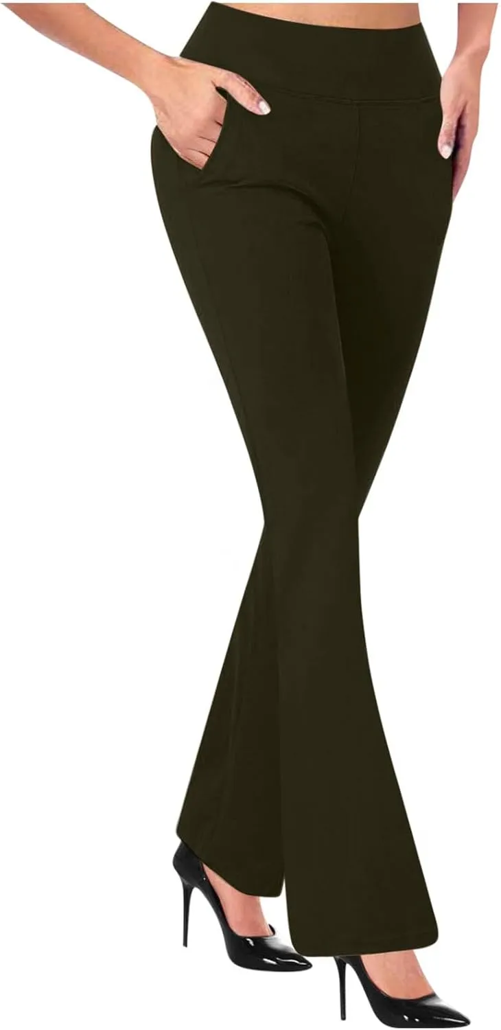 Work Pants Women Stretch Business Casual Wide Leg Dress Pants High Waist Bell Bottoms Trousers Pull on Office Slacks