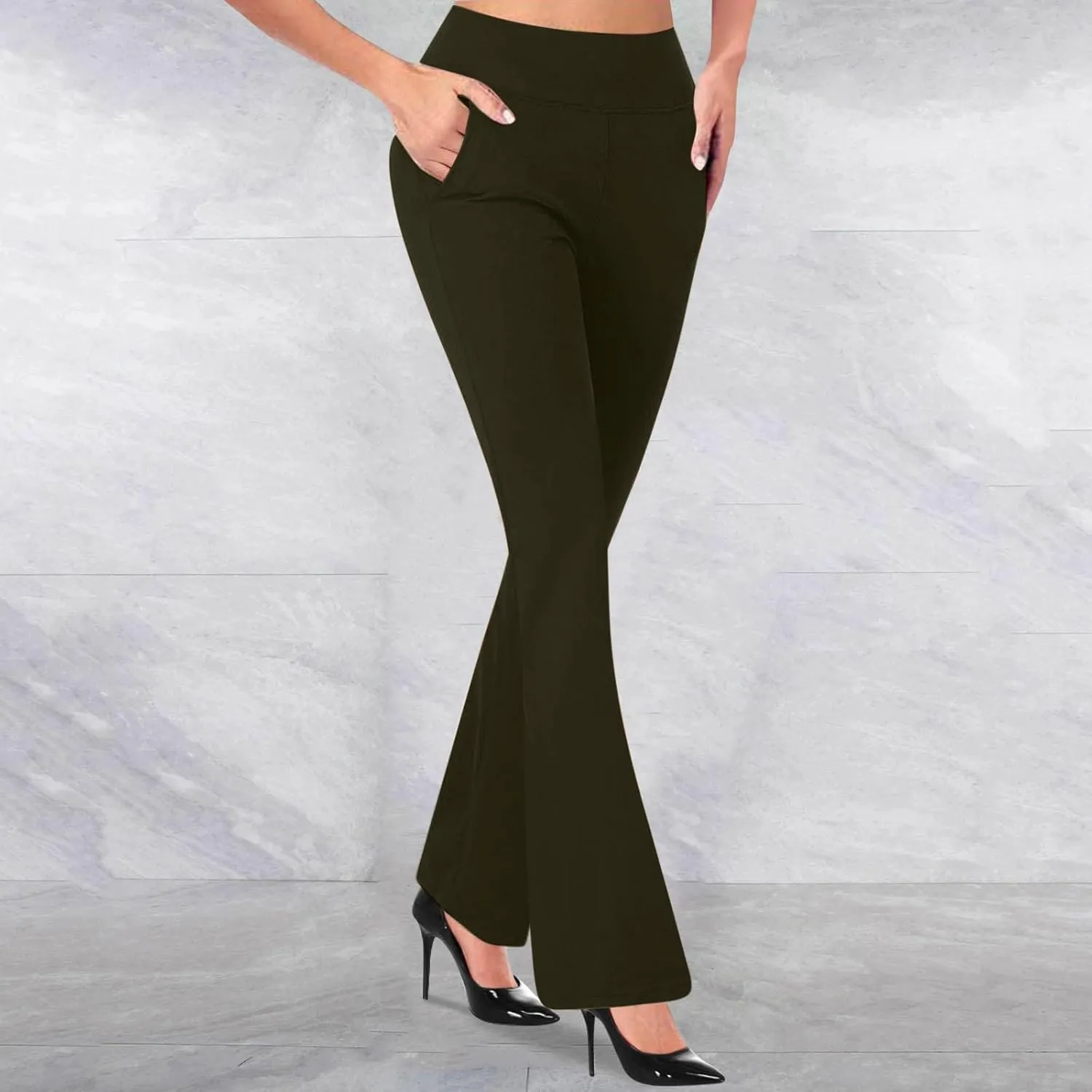 Work Pants Women Stretch Business Casual Wide Leg Dress Pants High Waist Bell Bottoms Trousers Pull on Office Slacks