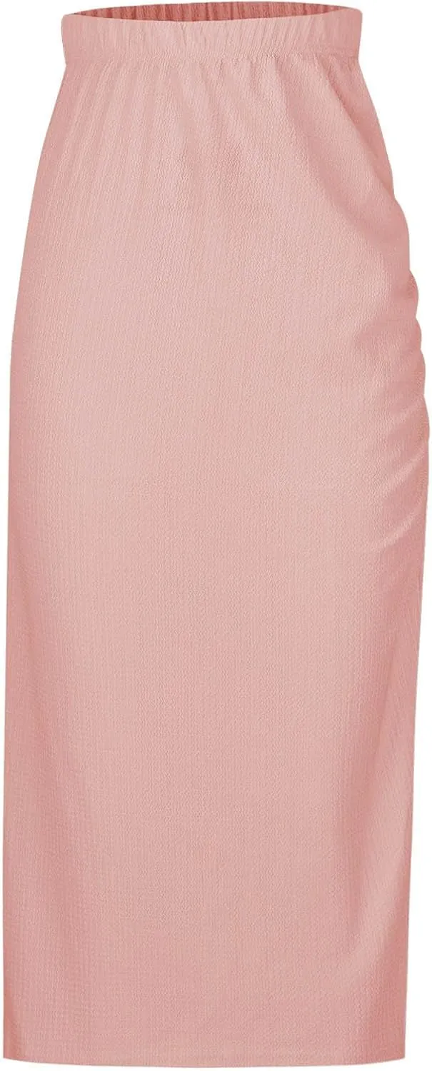 Wrap Skirts for Women Solid Color High Waisted Side Slit Pure Work Skirt Fashion Beach Summer Comfort Skirt