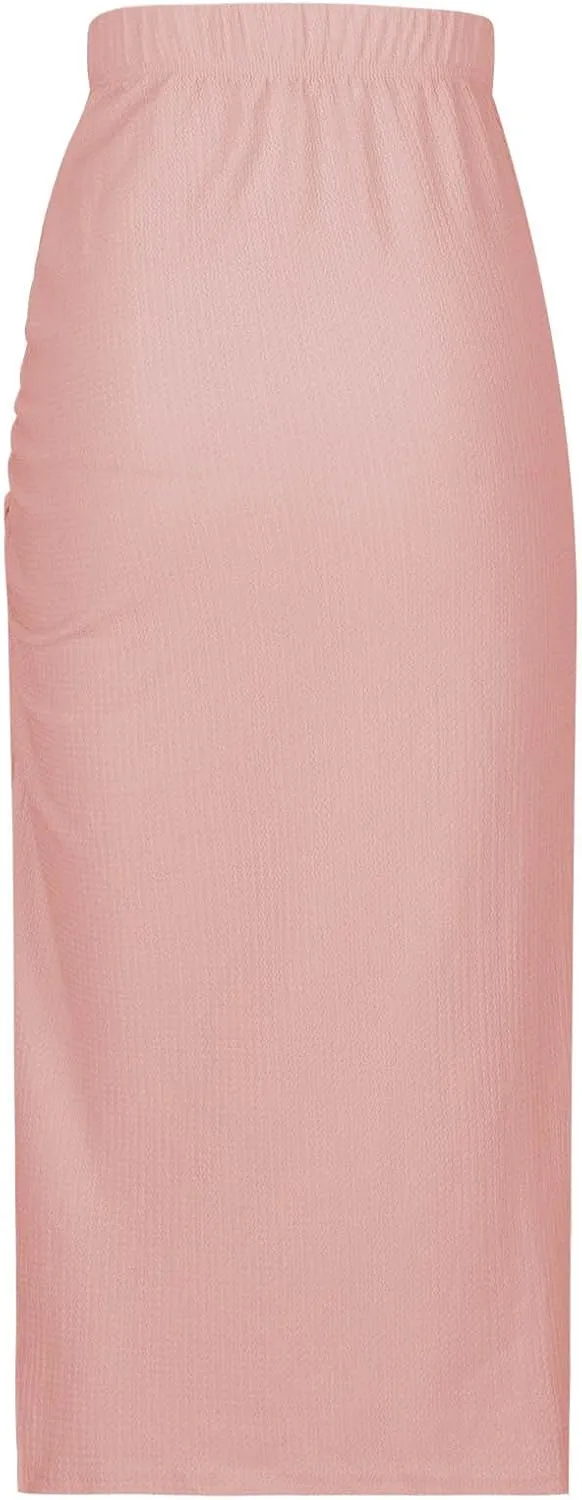 Wrap Skirts for Women Solid Color High Waisted Side Slit Pure Work Skirt Fashion Beach Summer Comfort Skirt