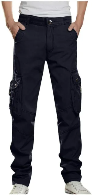 WUAI-Men Relaxed Straight-Fit Cargo Work Pant Elastic Waist Stretch Twill Relaxed Work Tactical Pants