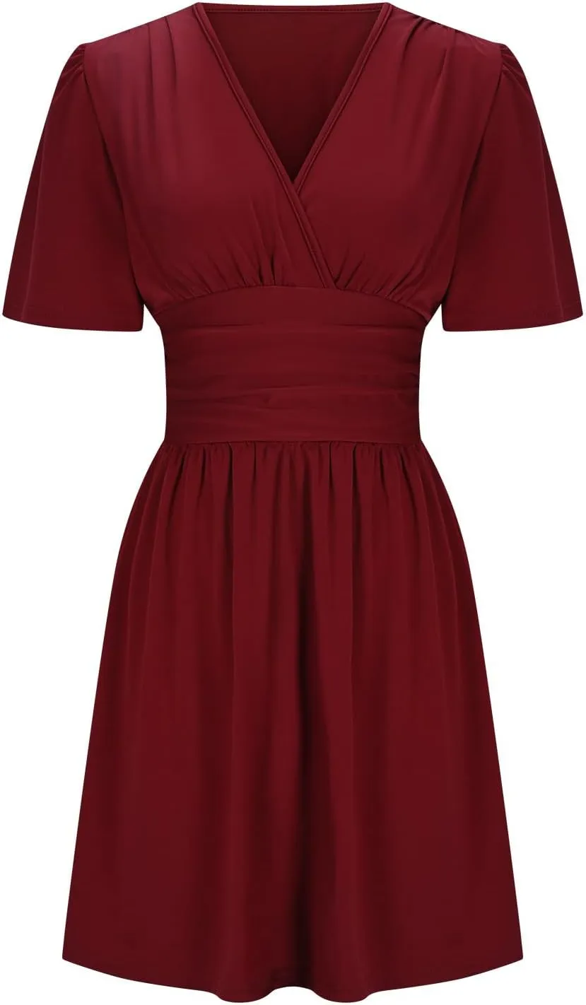 Xiaojmake Short Chiffon Bridesmaid Dress Short Sleeve V Neck Ruffle A Line Wedding Guest Dress A Line Formal Evening Gown