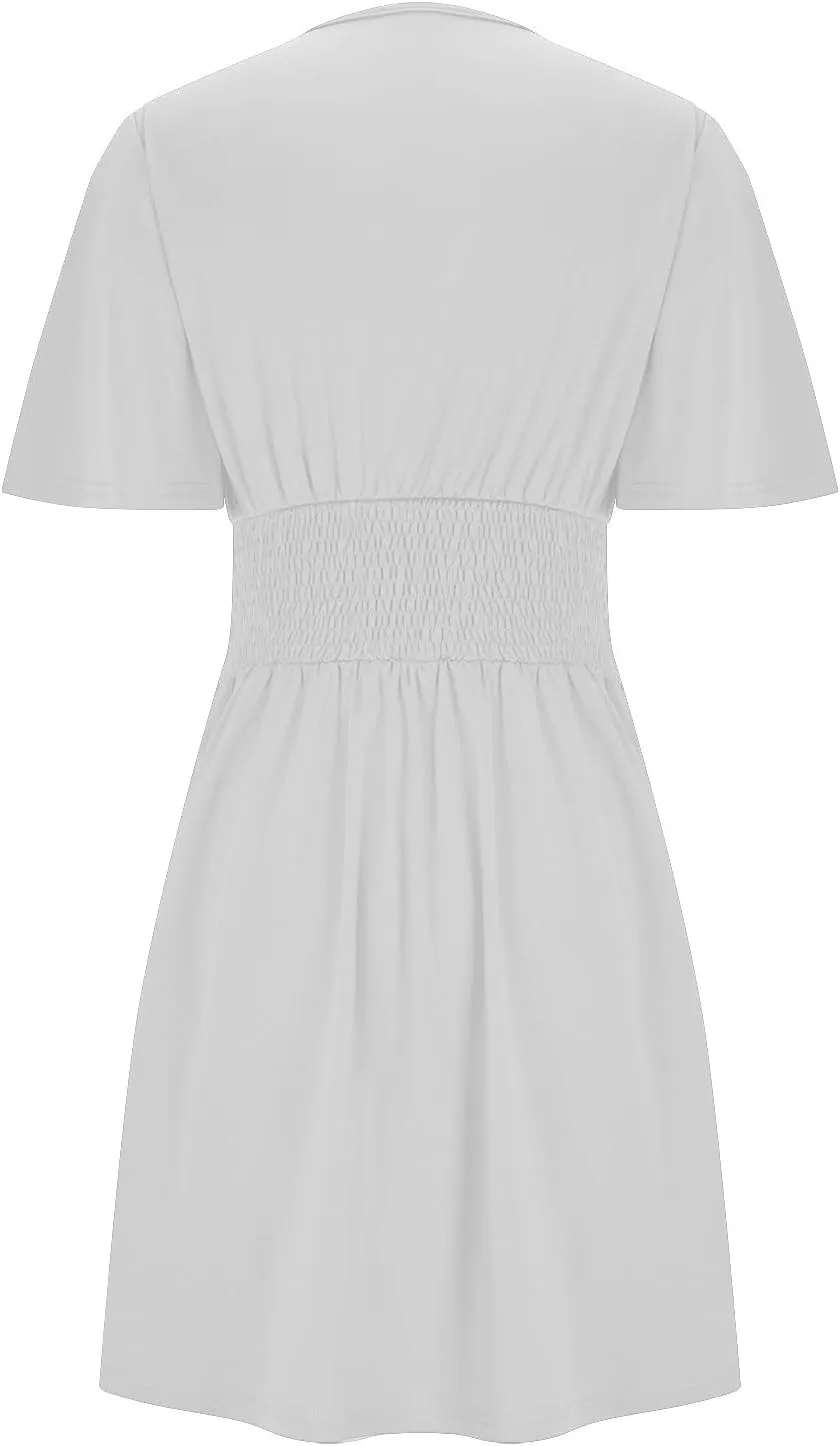 Xiaojmake Short Chiffon Bridesmaid Dress Short Sleeve V Neck Ruffle A Line Wedding Guest Dress A Line Formal Evening Gown