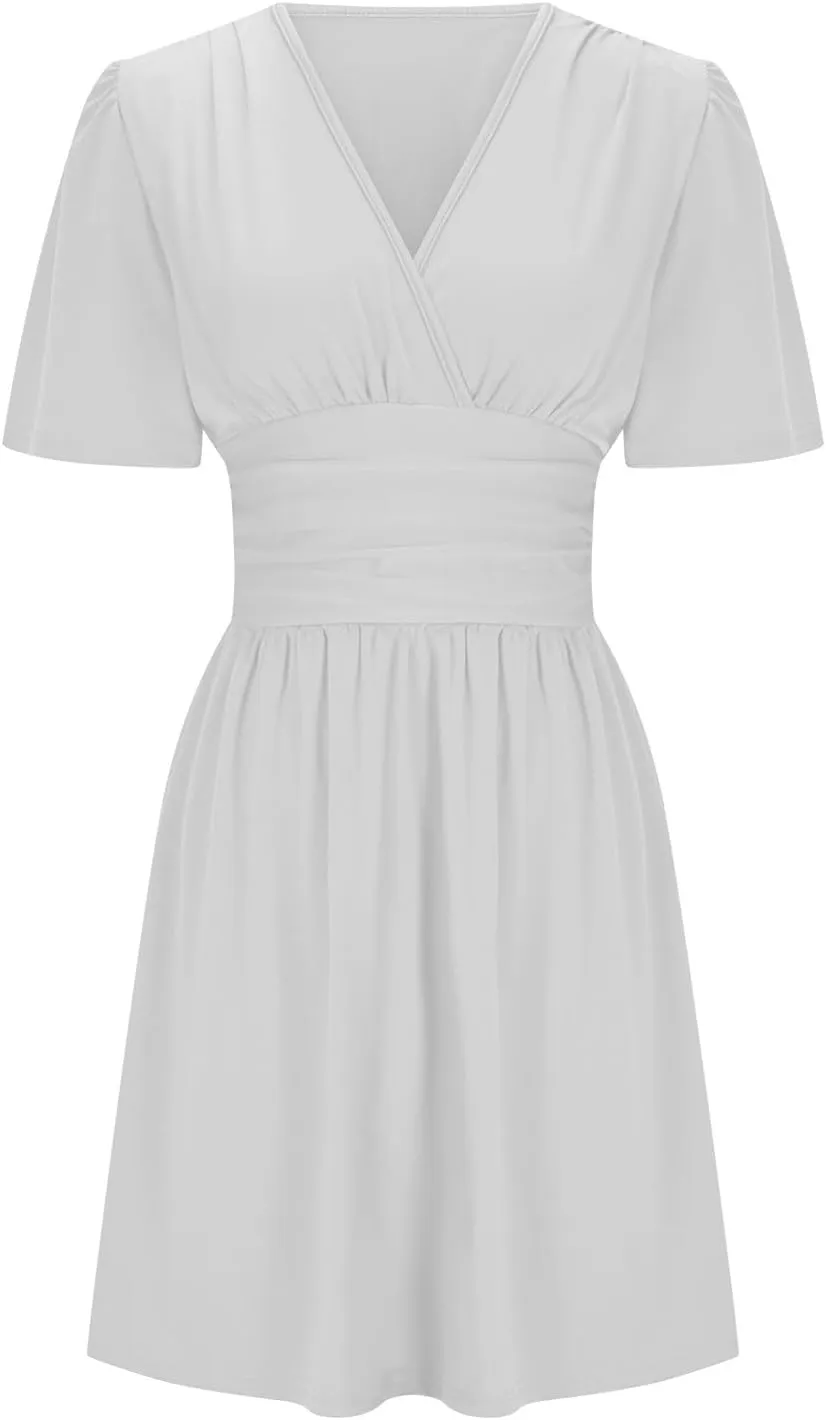 Xiaojmake Short Chiffon Bridesmaid Dress Short Sleeve V Neck Ruffle A Line Wedding Guest Dress A Line Formal Evening Gown