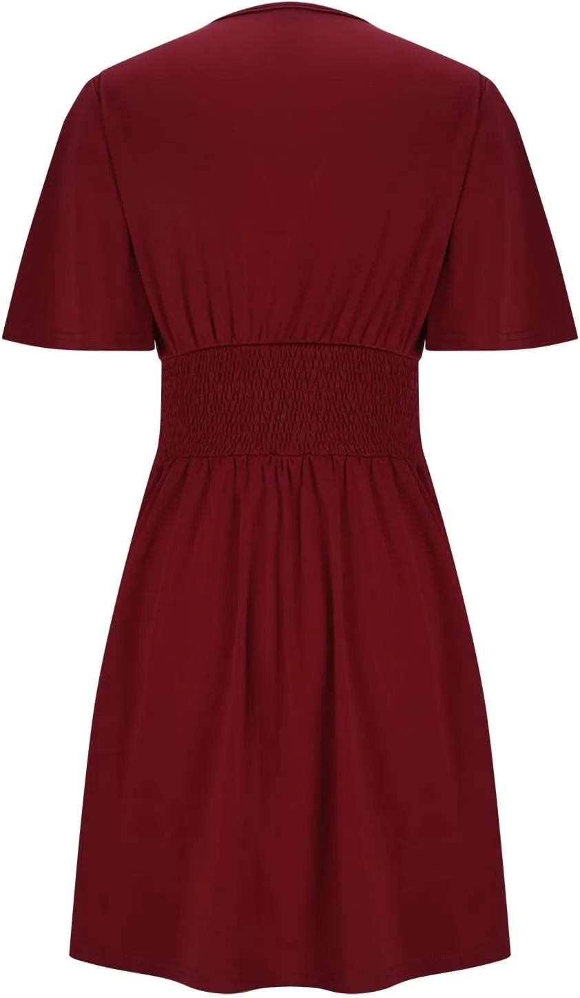 Xiaojmake Short Chiffon Bridesmaid Dress Short Sleeve V Neck Ruffle A Line Wedding Guest Dress A Line Formal Evening Gown