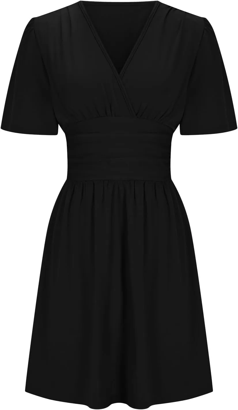 Xiaojmake Short Chiffon Bridesmaid Dress Short Sleeve V Neck Ruffle A Line Wedding Guest Dress A Line Formal Evening Gown