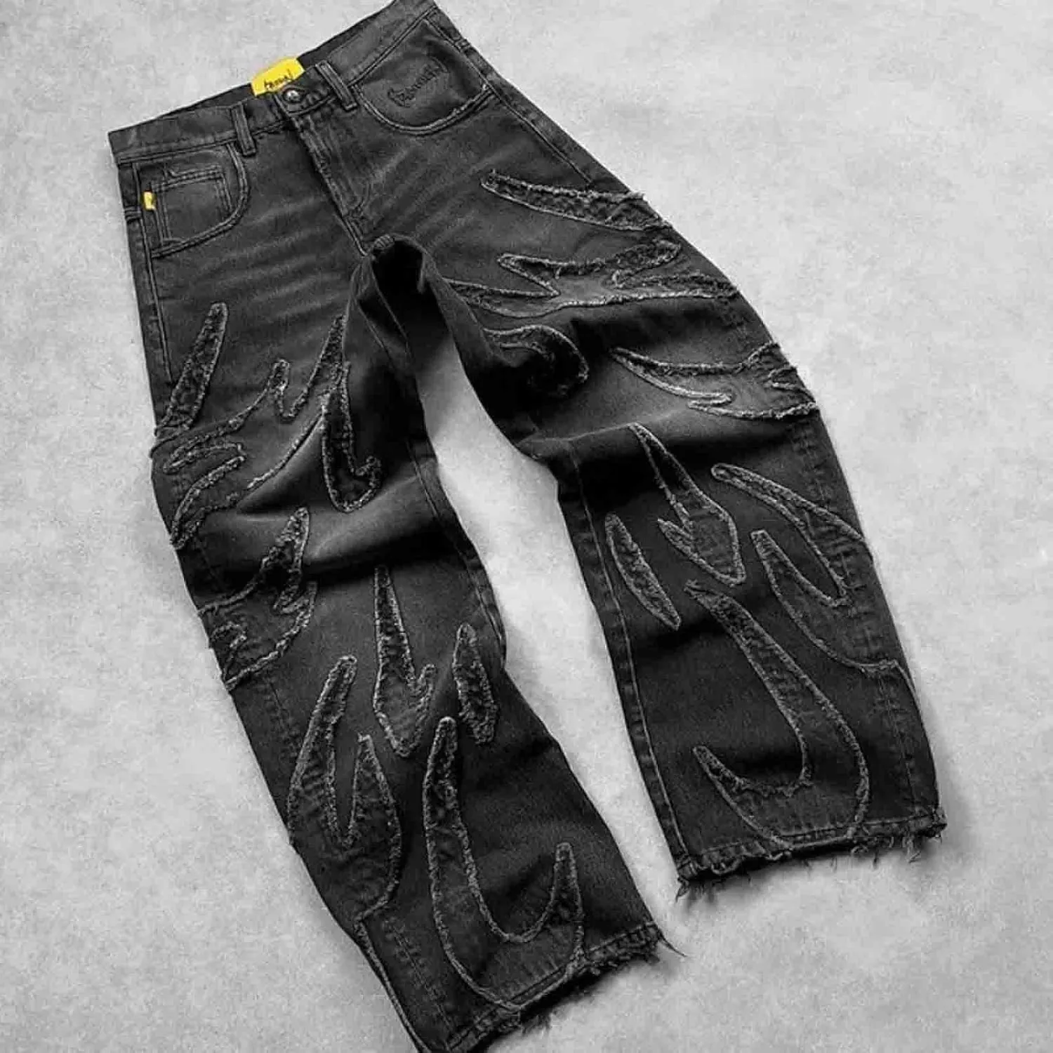 Y2K Jeans Men's Hip-hop Retro Flame Splicing Wide Leg Women's Gothic Straight Tube Loose Jeans