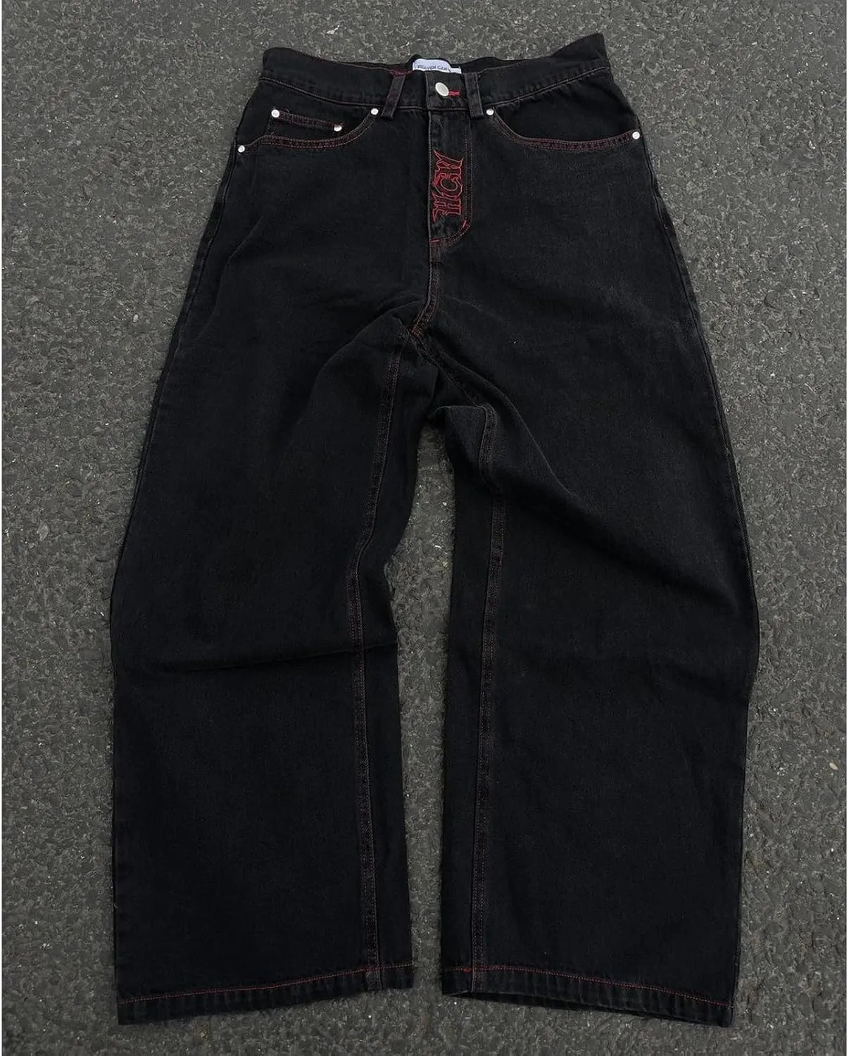 Y2K Jeans Men's Hip Hop Vintage Skull Embroidery Wash Denim Pants Gothic Straight Tube Loose Wide Leg Pants