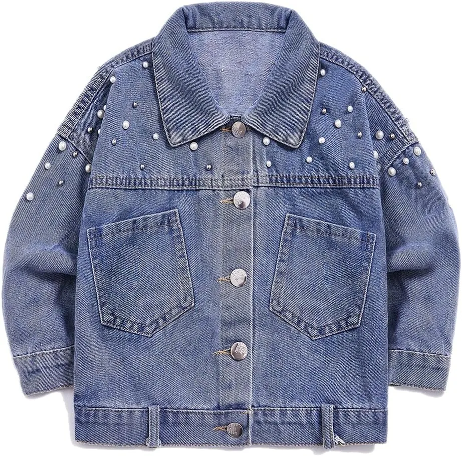 YIYI Little Girls Denim Jacket Button Down Jean Jakcets Long Sleeve Denim Coat Outwear