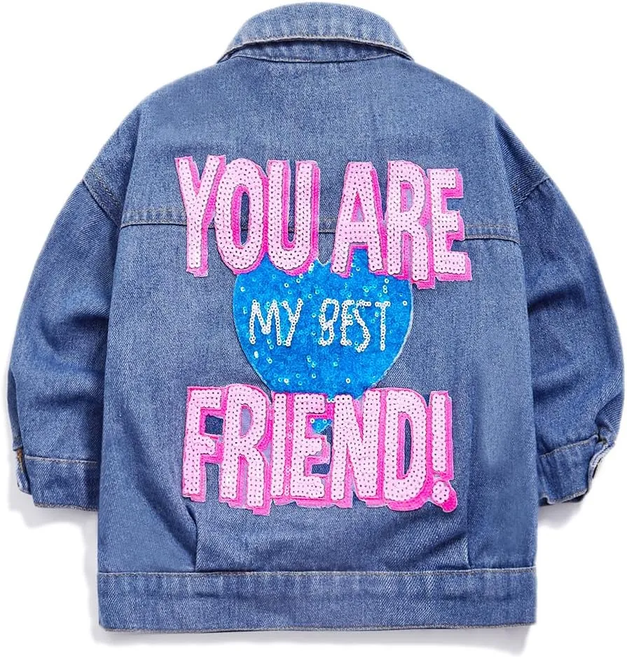 YIYI Little Girls Denim Jacket Button Down Jean Jakcets Long Sleeve Denim Coat Outwear