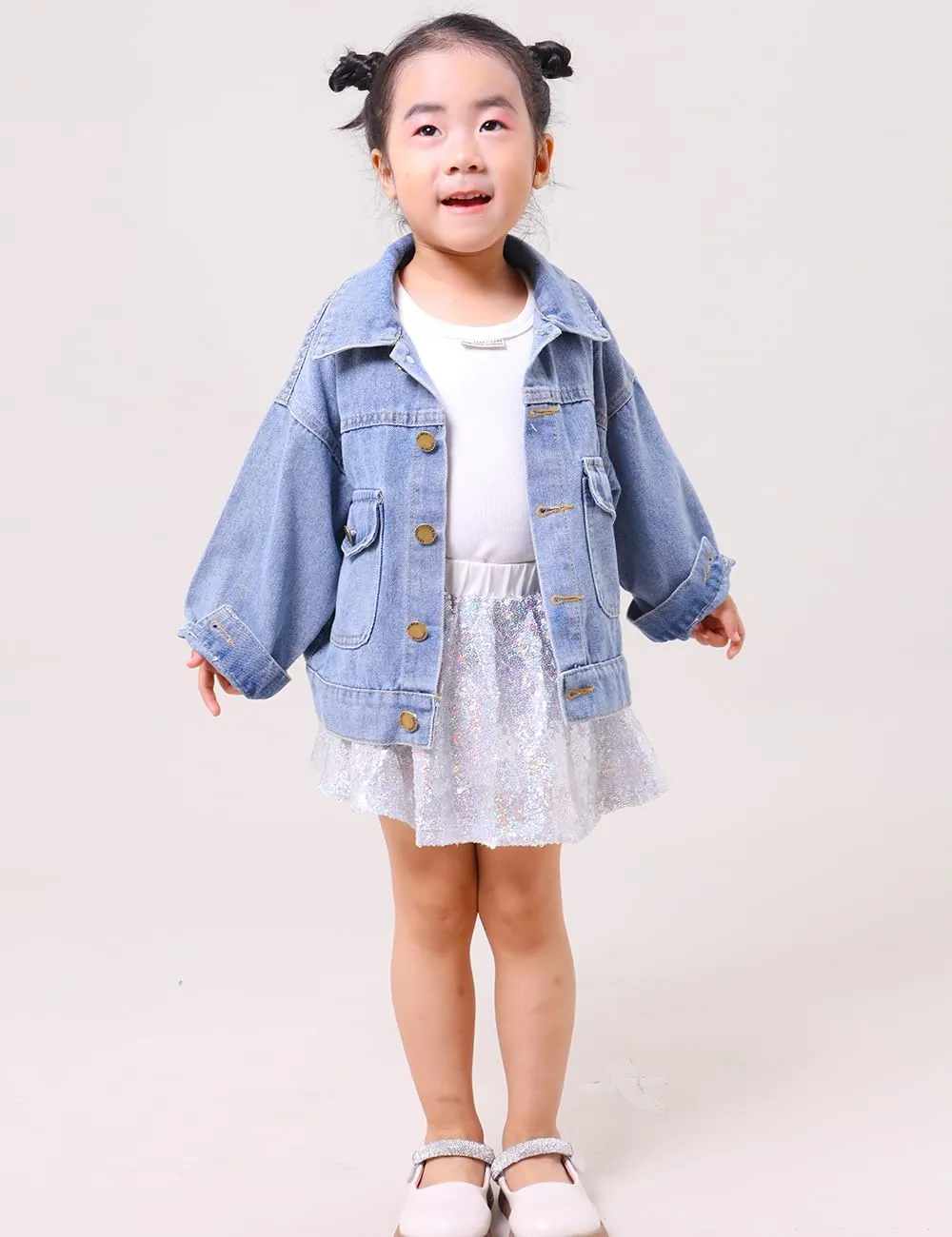 YIYI Little Girls Denim Jacket Button Down Jean Jakcets Long Sleeve Denim Coat Outwear