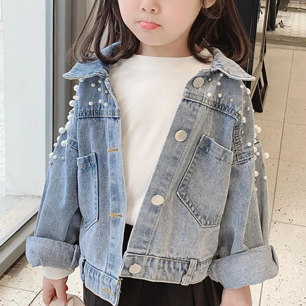 YIYI Little Girls Denim Jacket Button Down Jean Jakcets Long Sleeve Denim Coat Outwear