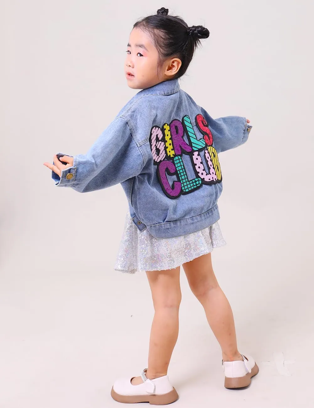 YIYI Little Girls Denim Jacket Button Down Jean Jakcets Long Sleeve Denim Coat Outwear