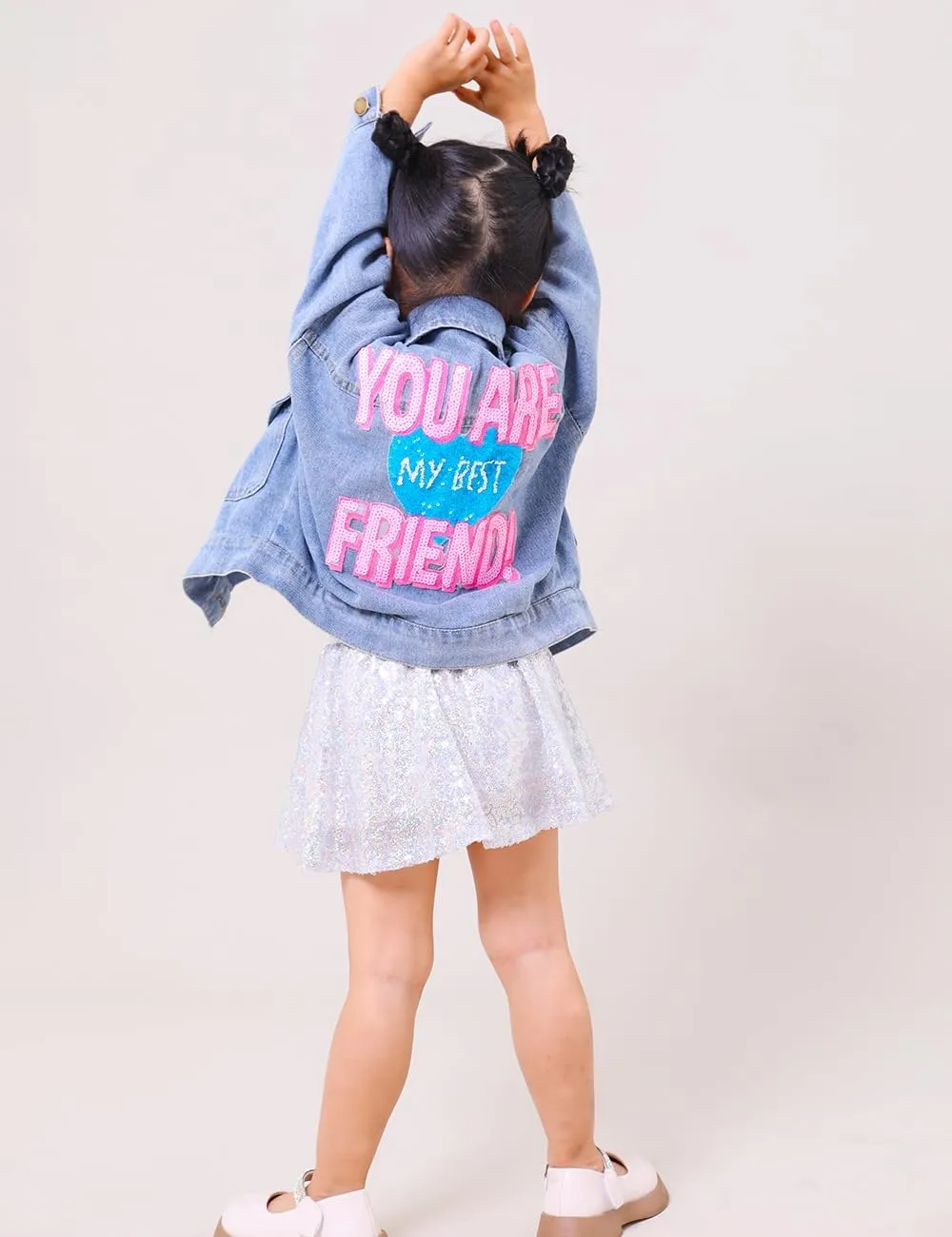 YIYI Little Girls Denim Jacket Button Down Jean Jakcets Long Sleeve Denim Coat Outwear