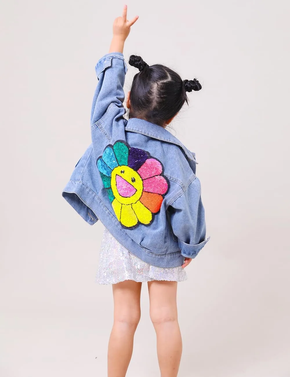 YIYI Little Girls Denim Jacket Button Down Jean Jakcets Long Sleeve Denim Coat Outwear
