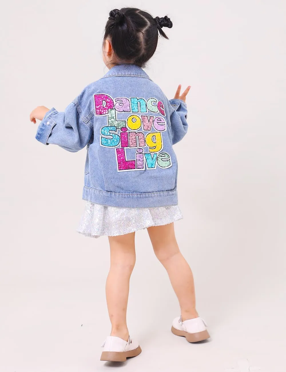 YIYI Little Girls Denim Jacket Button Down Jean Jakcets Long Sleeve Denim Coat Outwear