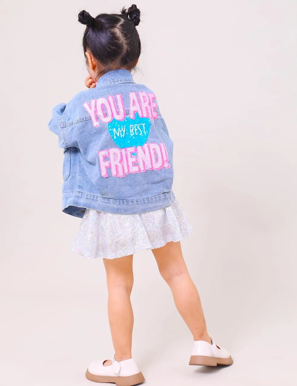 YIYI Little Girls Denim Jacket Button Down Jean Jakcets Long Sleeve Denim Coat Outwear