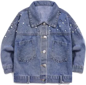 YIYI Little Girls Denim Jacket Button Down Jean Jakcets Long Sleeve Denim Coat Outwear
