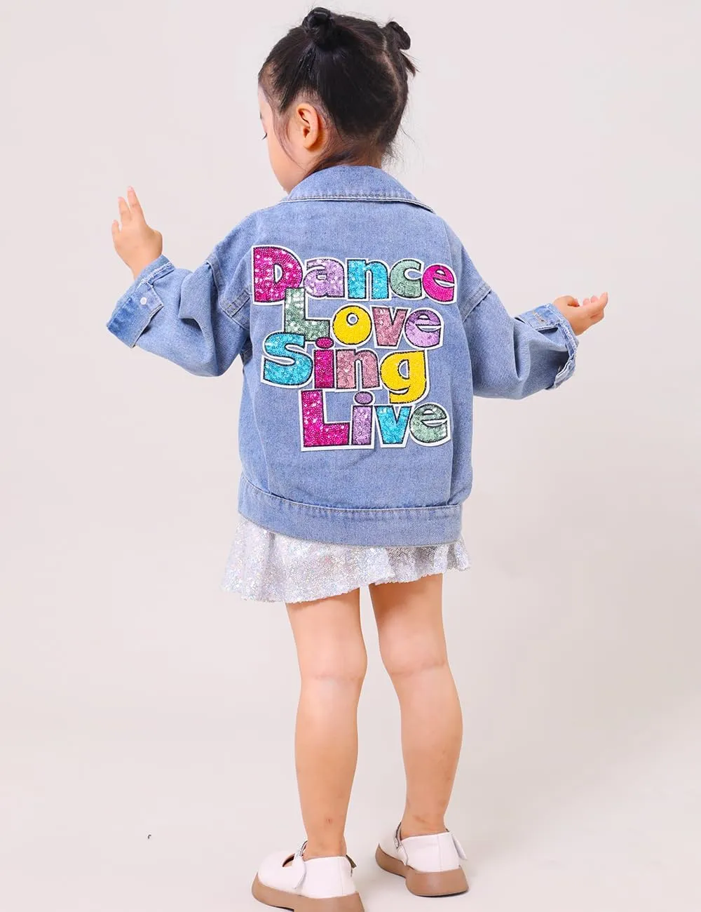 YIYI Little Girls Denim Jacket Button Down Jean Jakcets Long Sleeve Denim Coat Outwear