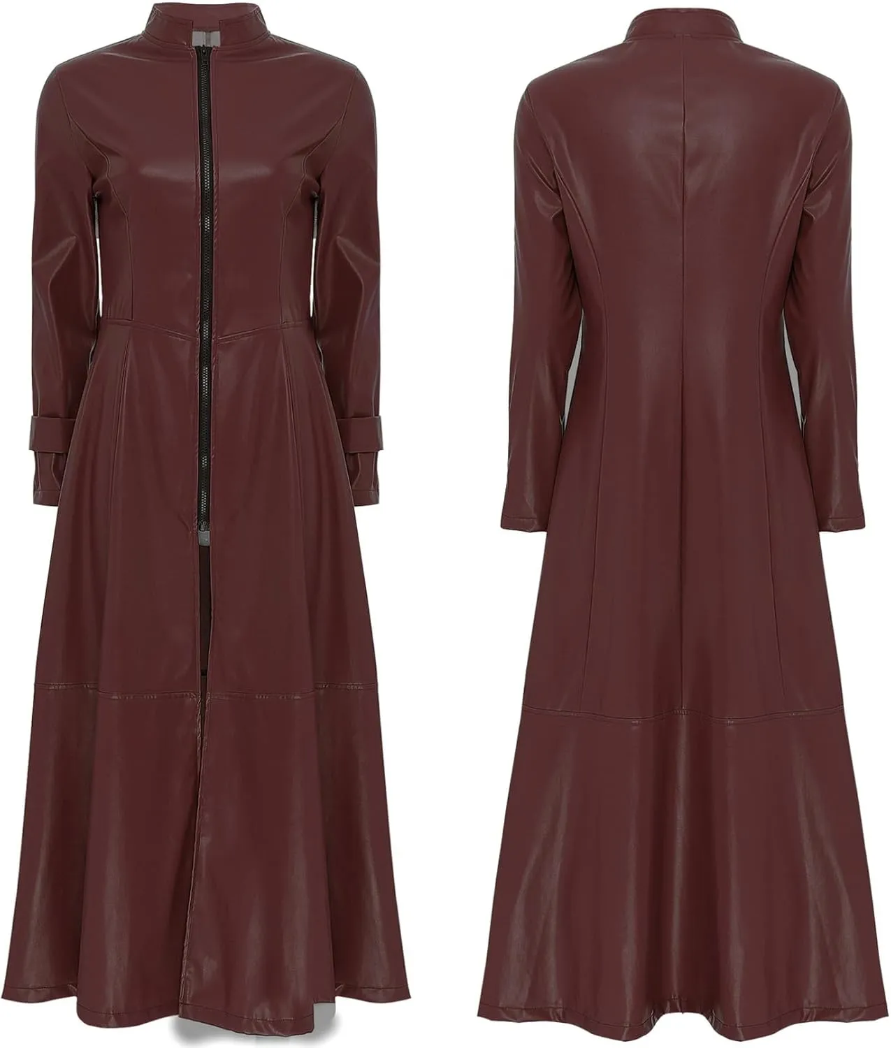 YiZYiF Womens Shiny Leather Long Sleeve Jacket Dress Full Zipper Leather Long Jacket Coats Outwear
