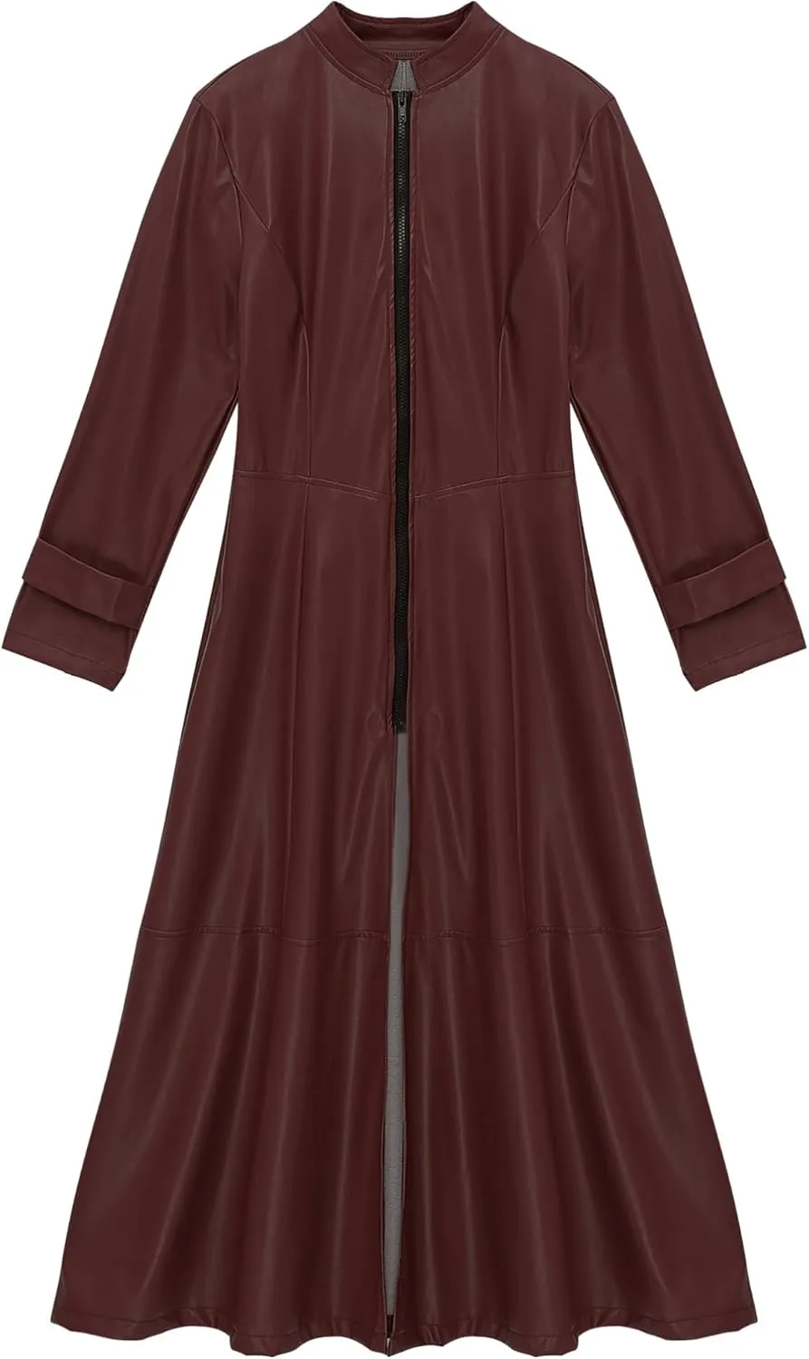 YiZYiF Womens Shiny Leather Long Sleeve Jacket Dress Full Zipper Leather Long Jacket Coats Outwear