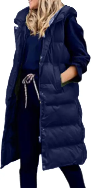 YMING Womens Winter Long Puffer Vest Sleeveless Solid Color Vest Coats Puffy Jacket with Hood