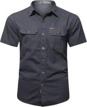Ymosrh Men's Button Up Shirts Work Clothes Short Sleeve Cotton Shirt Work Clothes Outdoor Loose Shirt Shirts for Men
