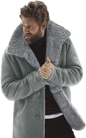 Ymosrh Mens Leather Jacket Winter Sheepskin Jacket Warm Wool Lined Mountain Faux Lamb Jackets Coat Flannel Jacket