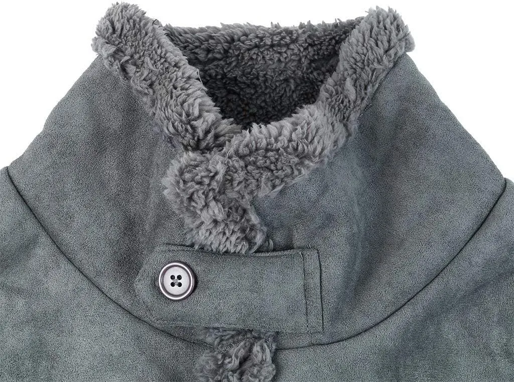 Ymosrh Mens Leather Jacket Winter Sheepskin Jacket Warm Wool Lined Mountain Faux Lamb Jackets Coat Flannel Jacket