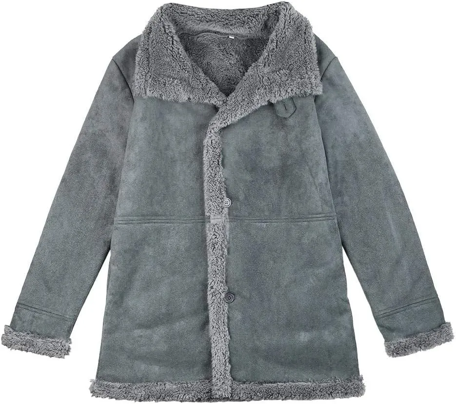 Ymosrh Mens Leather Jacket Winter Sheepskin Jacket Warm Wool Lined Mountain Faux Lamb Jackets Coat Flannel Jacket